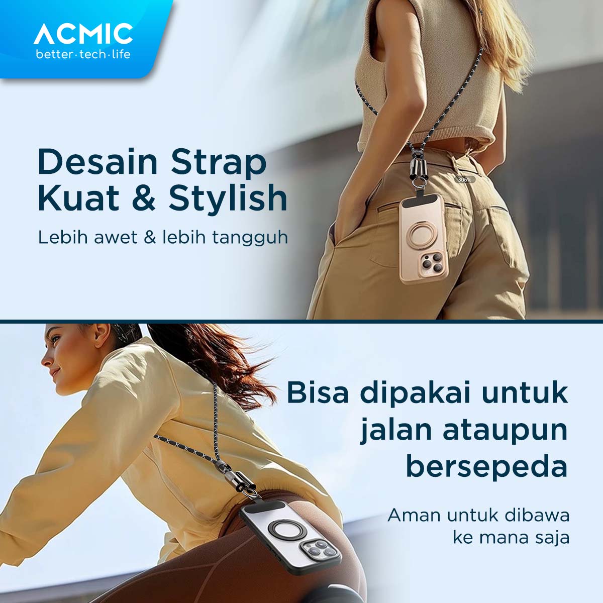 ACMIC STRAPLINE 240W Crossbody Strap Phone Lanyard Design Kabel Data USB-C to USB-C PD 3.1 Power Delivery Fast Charging