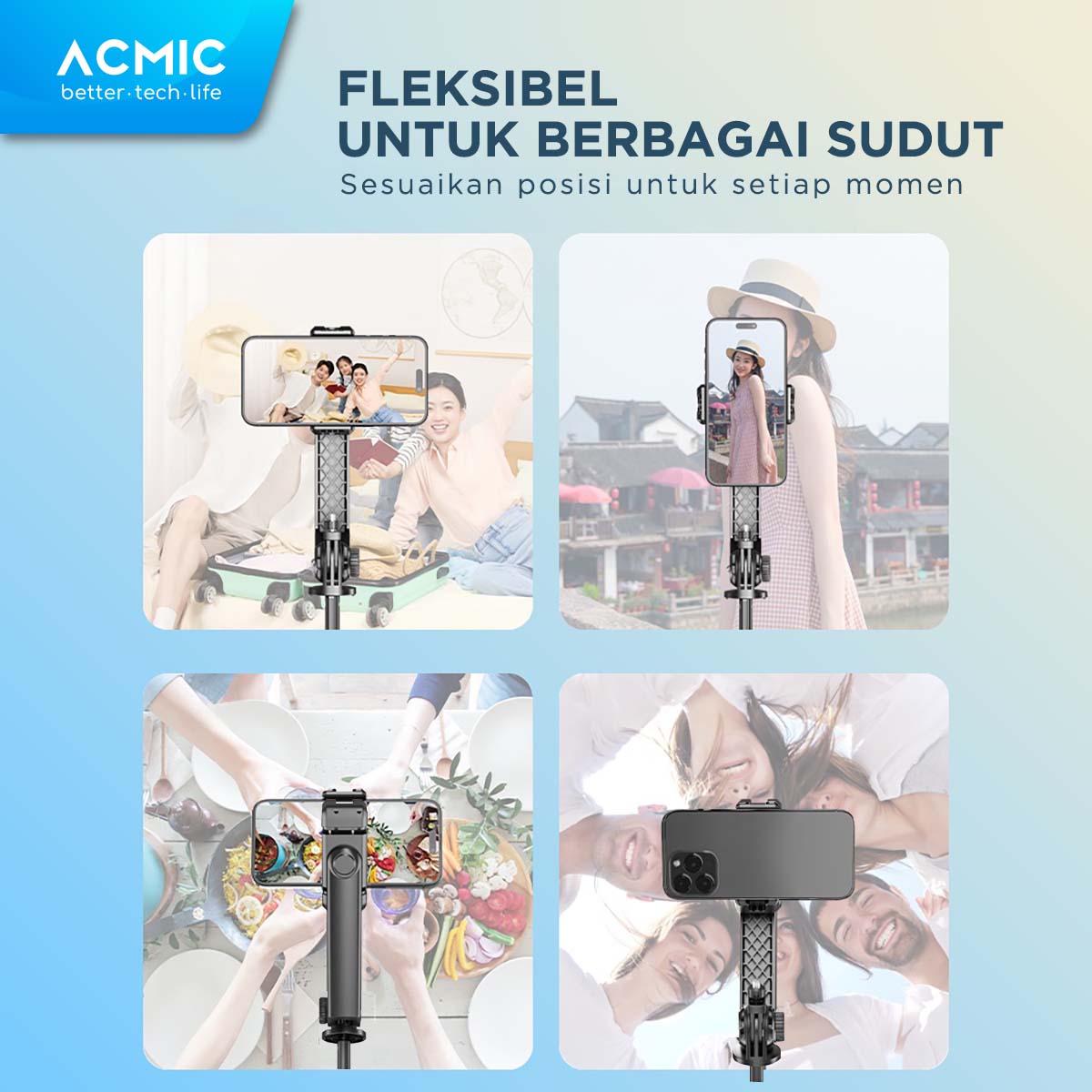ACMIC TS20 Touchdown Auto Open One Click Selfie Stick 2M Aluminium Tripod Tongsis Bluetooth Remote