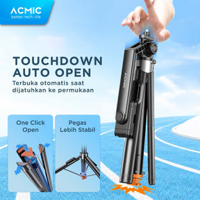 ACMIC TS20 Touchdown Auto Open One Click Selfie Stick 2M Aluminium Tripod Tongsis Bluetooth Remote