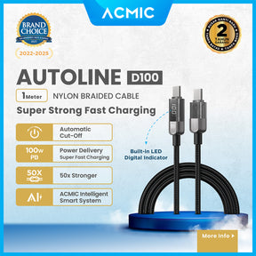 ACMIC AUTOLINE D100 Auto Cuf Off Cable USB-C TO USB-C Kabel Super Strong Fast Charging Built-in Digital Display