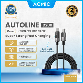 ACMIC AUTOLINE D100 Auto Cuf Off Cable USB-C TO USB-C Kabel Super Strong Fast Charging Built-in Digital Display