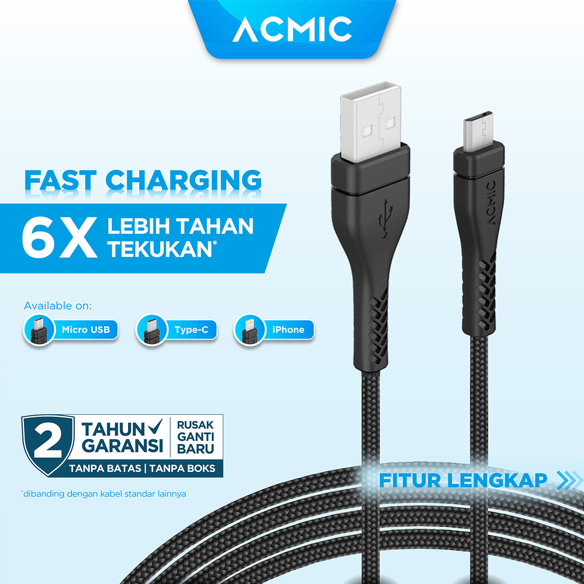 ACMIC B200 B300 Kabel Data Charger Fast Charging 2M / 3M / 2 / 3 meter