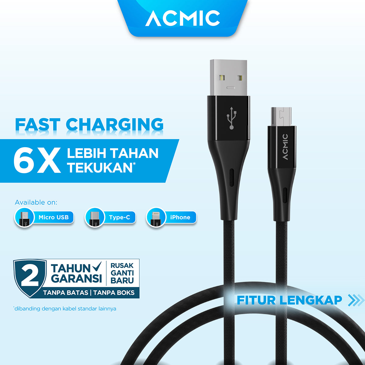 ACMIC Braided Line Pro Kabel Data Charger 120cm Fast Charging Cable