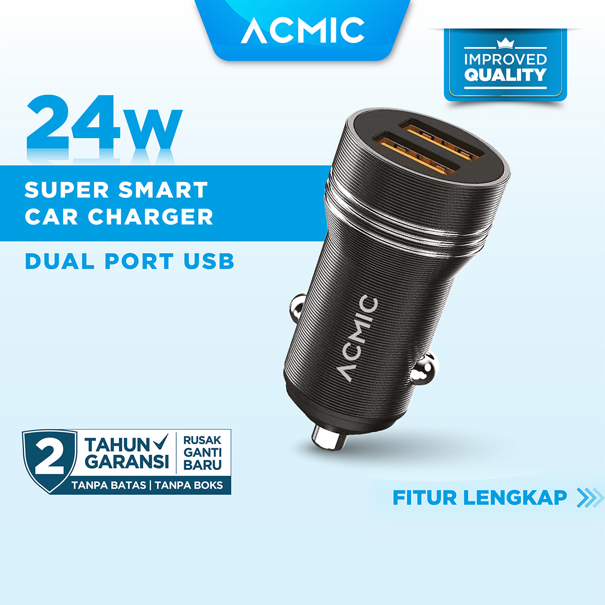 ACMIC CC02 Dual USB 24 Watt Car Charger Fast Charging