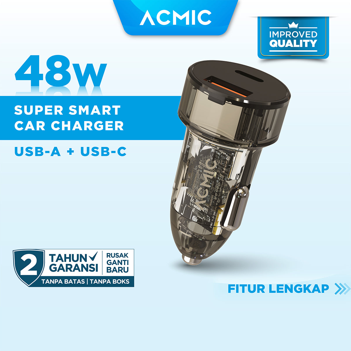 ACMIC CC02 PD+ 48W Type C + USB Car Charger Fast Charging