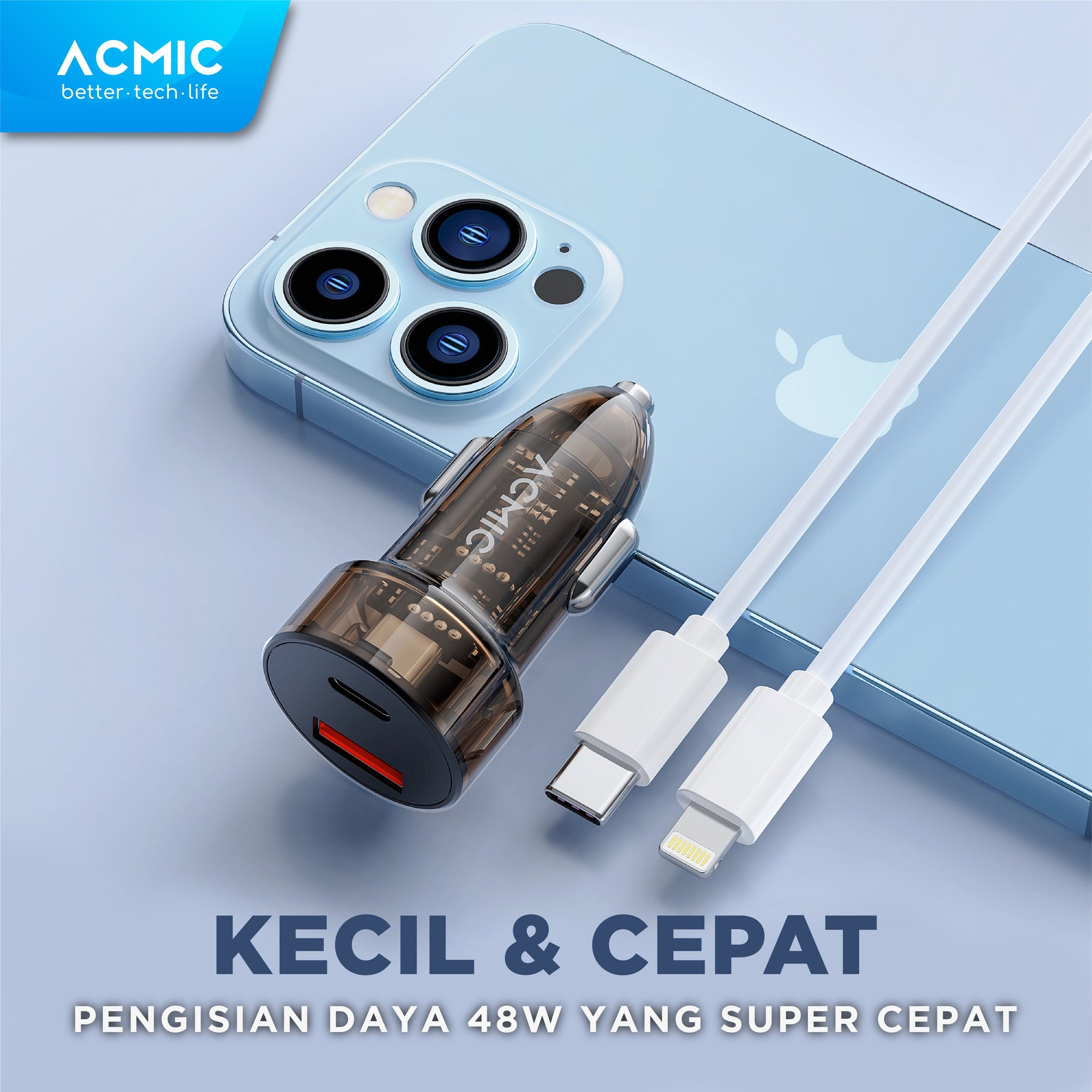 ACMIC CC02 PD+ 48W Type C + USB Car Charger Fast Charging