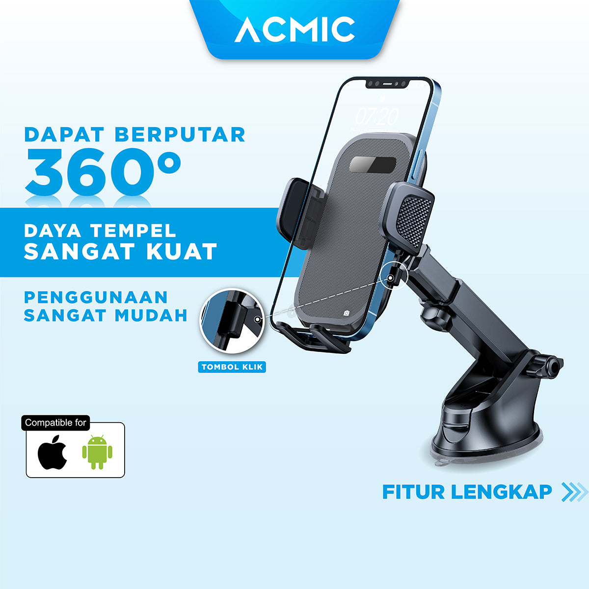 ACMIC Smart Phone Car Holder CH01 Holder Mobil Car Phone Holder Black