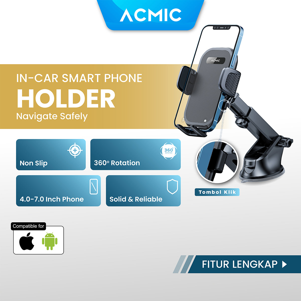 ACMIC Smart Phone Car Holder CH01 Holder Mobil Car Phone Holder Black