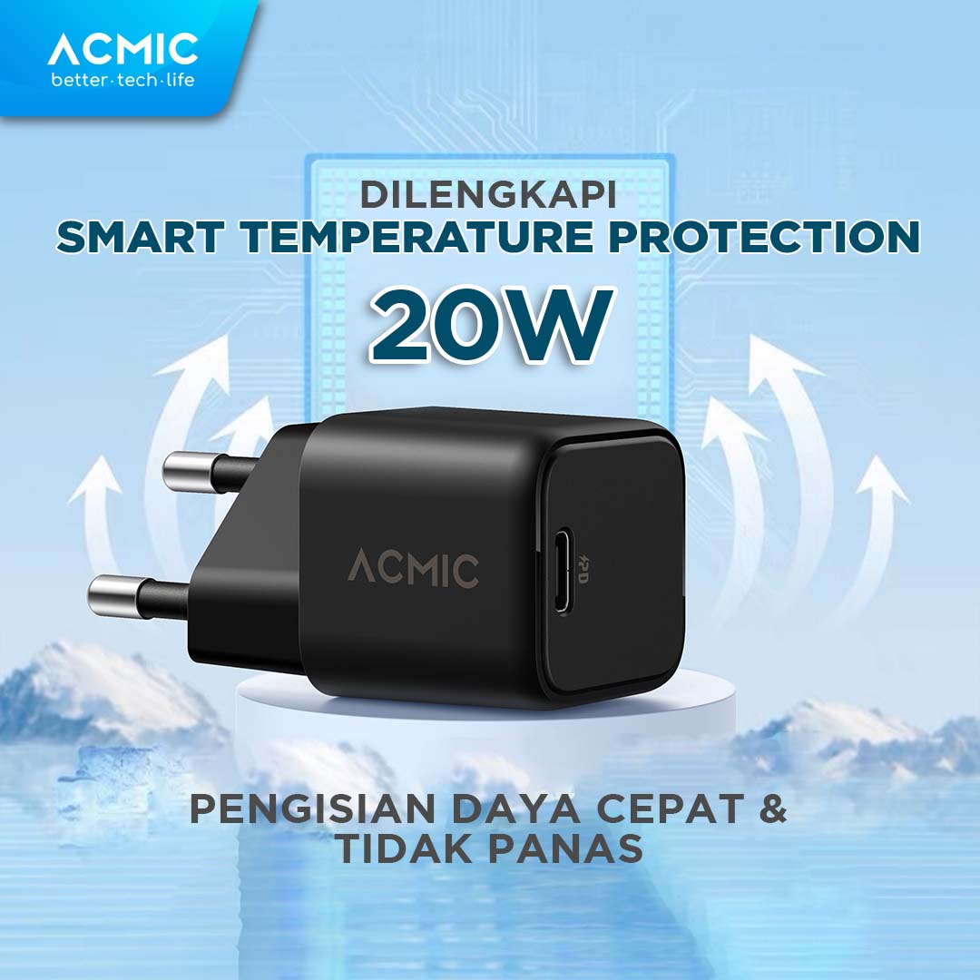 ACMIC CPD20 MINI USB-C 20W Power Adapter Charger for Apple iPhone & Android