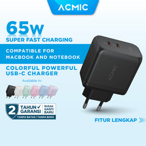 ACMIC CPD65DUO Type C 65W Kepala Charger Super Fast Charging Adaptor