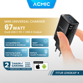 ACMIC CPD65 GaN Type C 65W Kepala Charger Super Fast Charging Adaptor