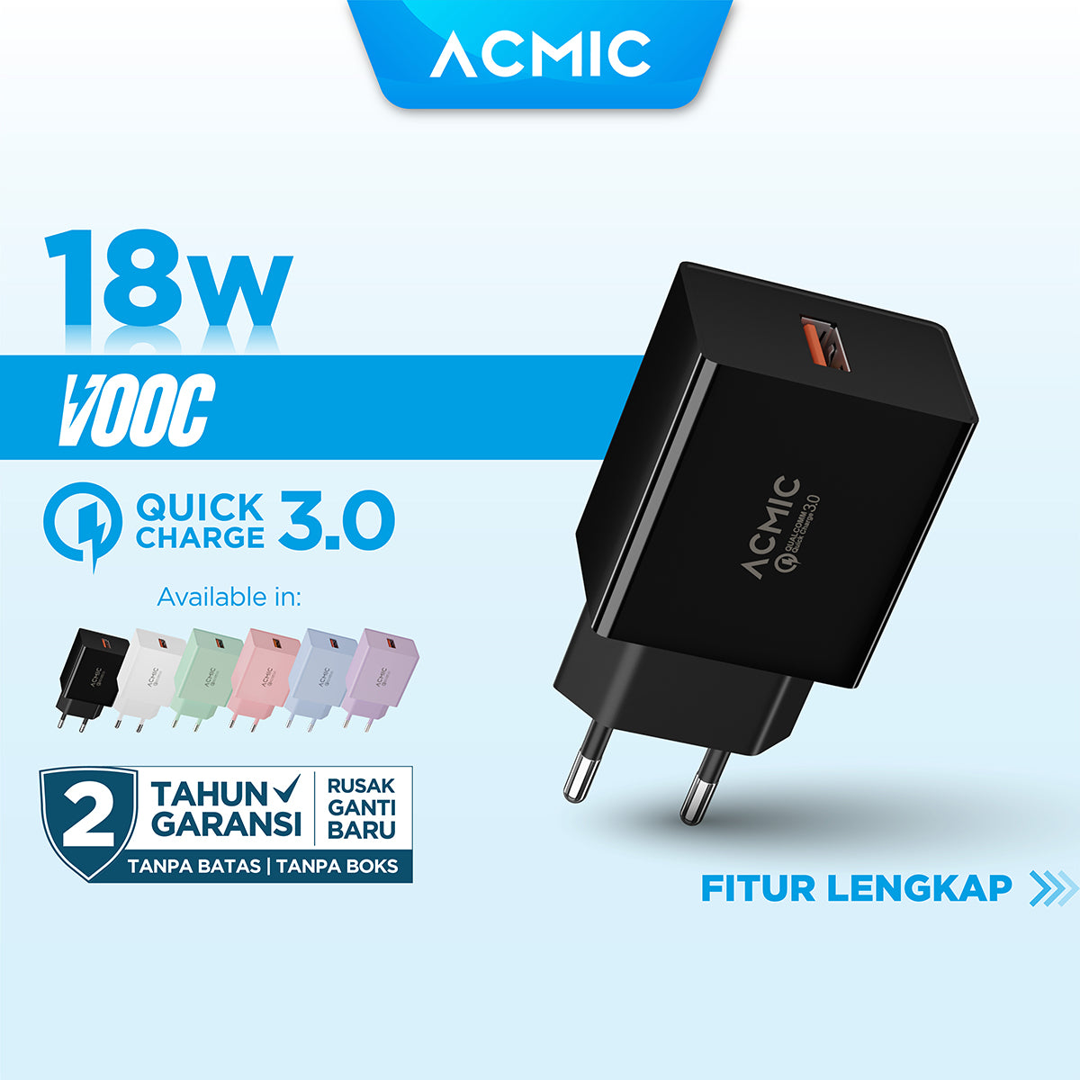 ACMIC CQC01 USB 18W Kepala Charger Fast Charging Adaptor