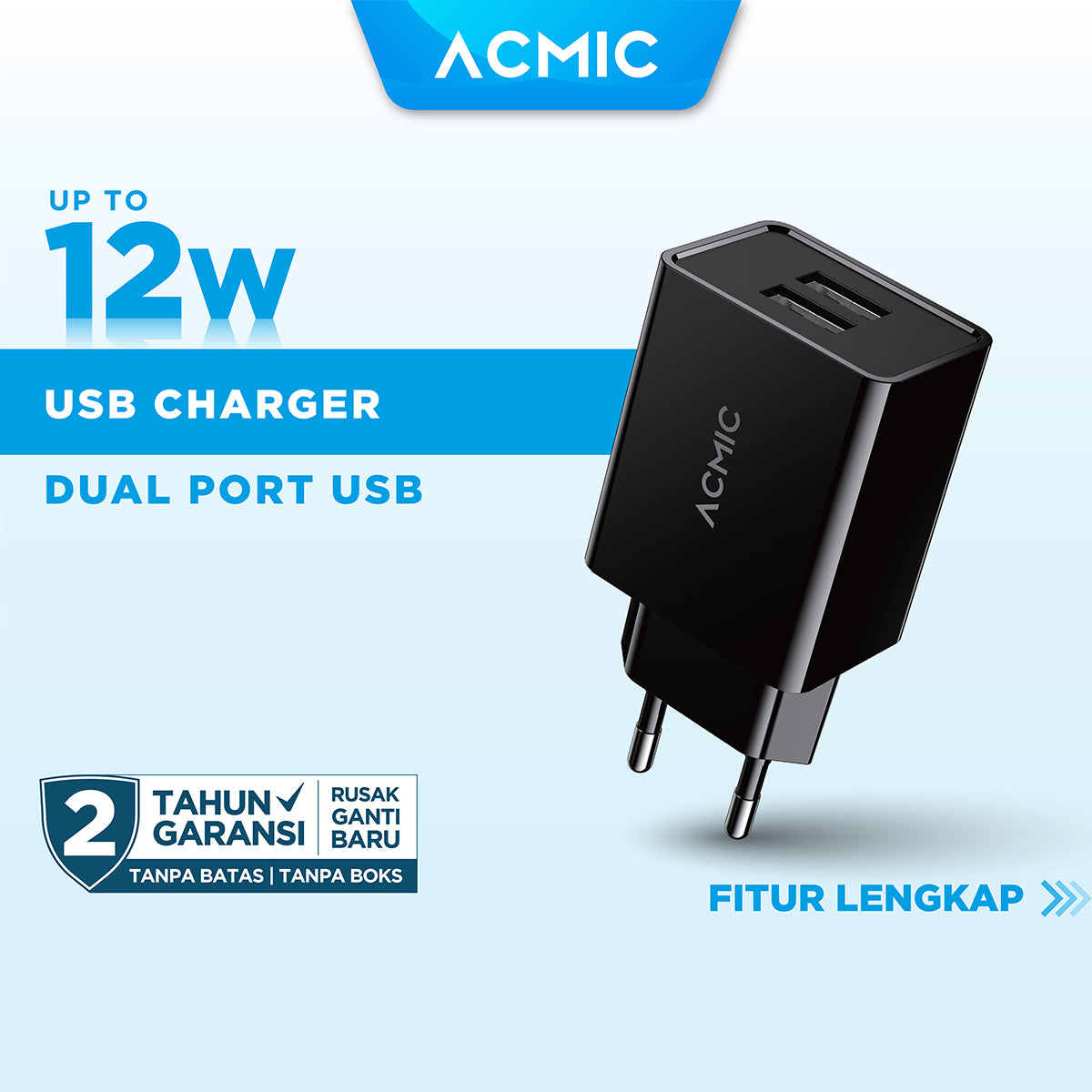 ACMIC CWC02 Dual USB 12W Kepala Charger Fast Charging Adaptor