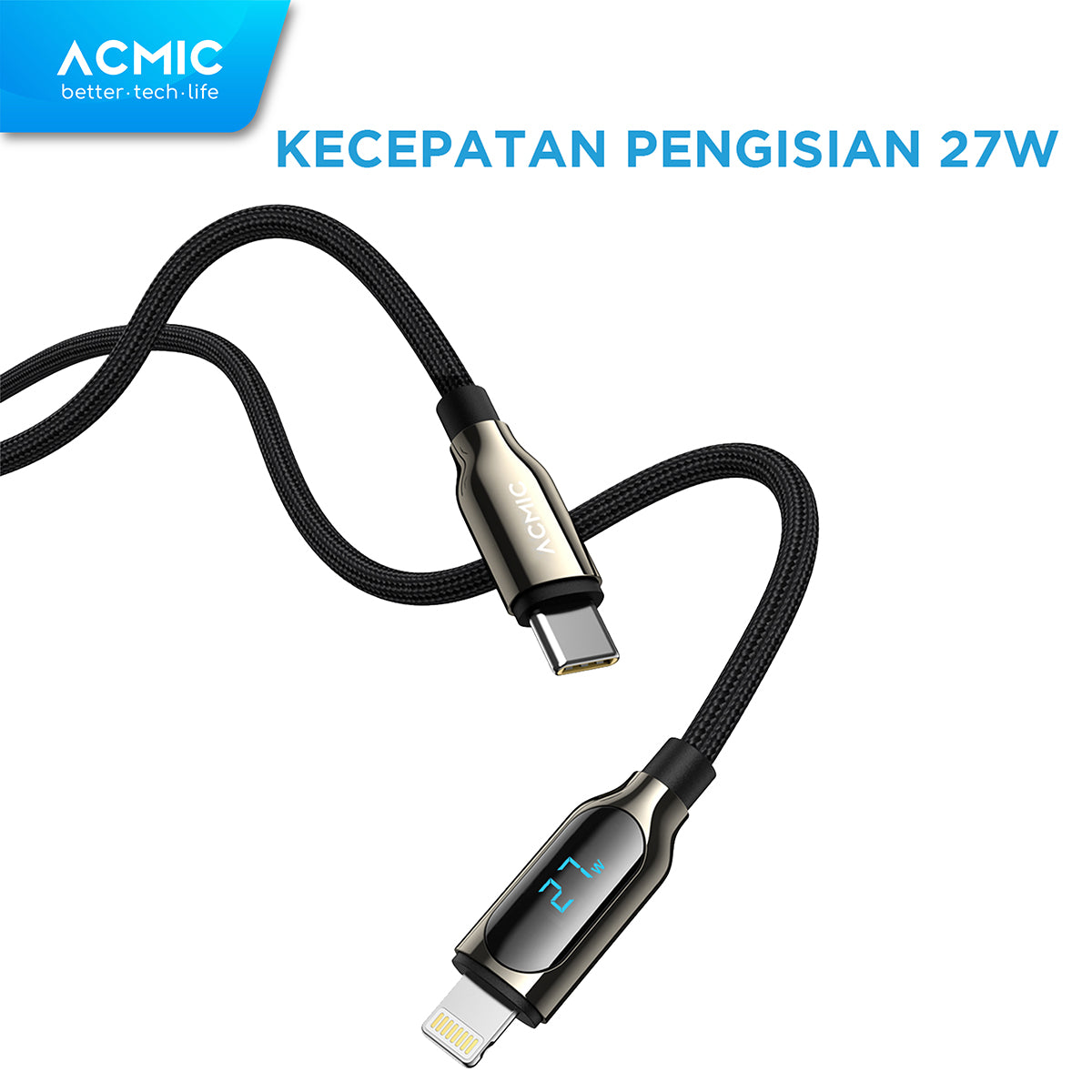 ACMIC DIGILINE USB C to Lightning Cable PD Fast Charging LED DISPLAY