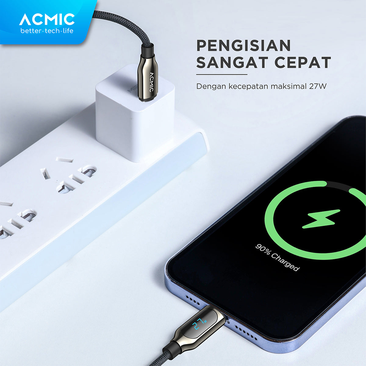 ACMIC DIGILINE USB C to Lightning Cable PD Fast Charging LED DISPLAY