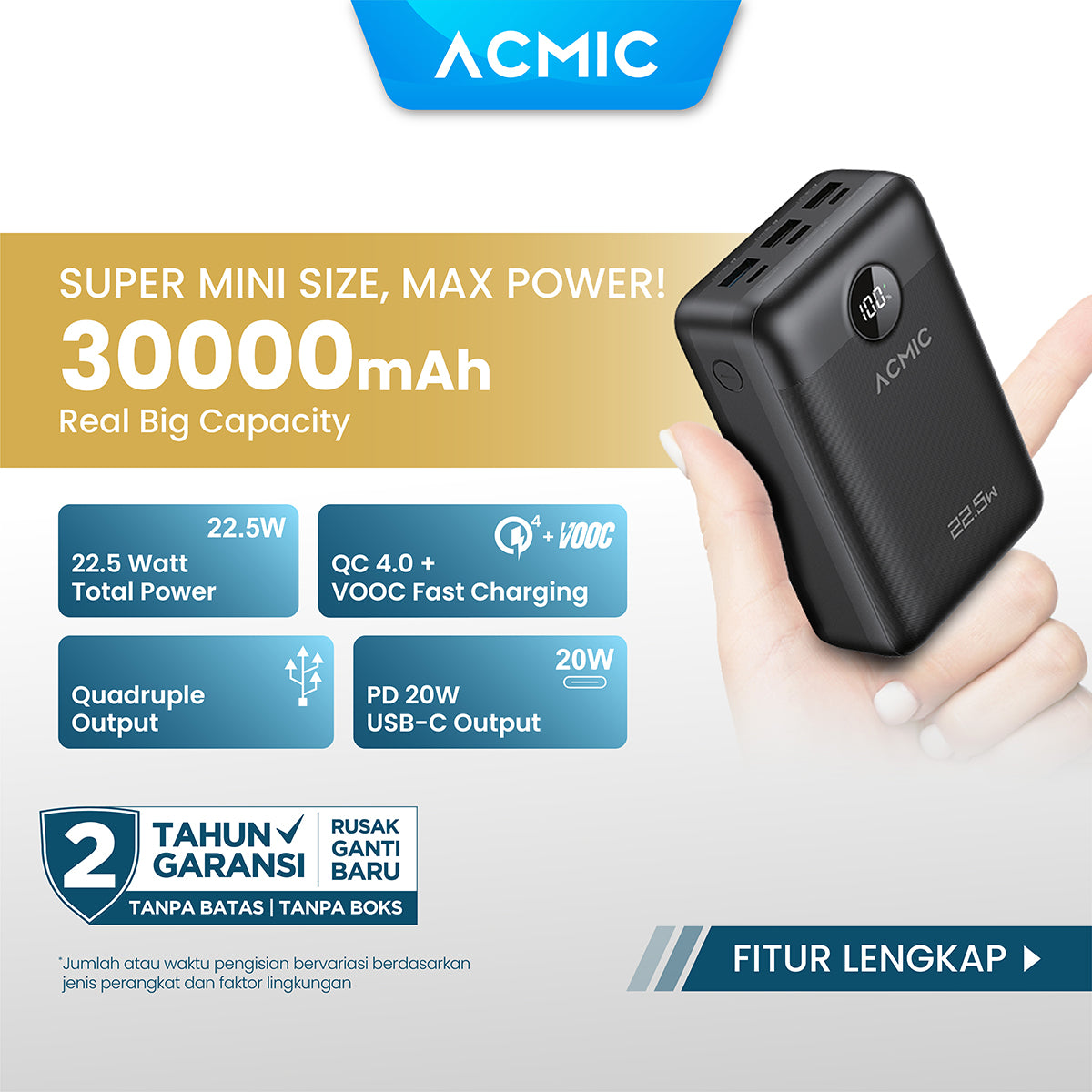ACMIC DIGIMAX 30000mAh Powerbank Mini 22.5W Fast Charging Type C