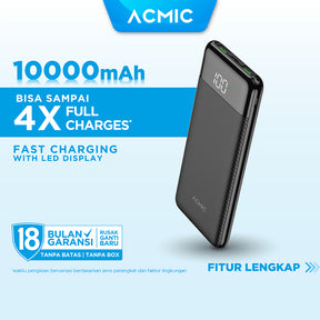 ACMIC F10PRO 10000mAh AiCharge Slim Digital Power Bank QC4 + PD + VOOC