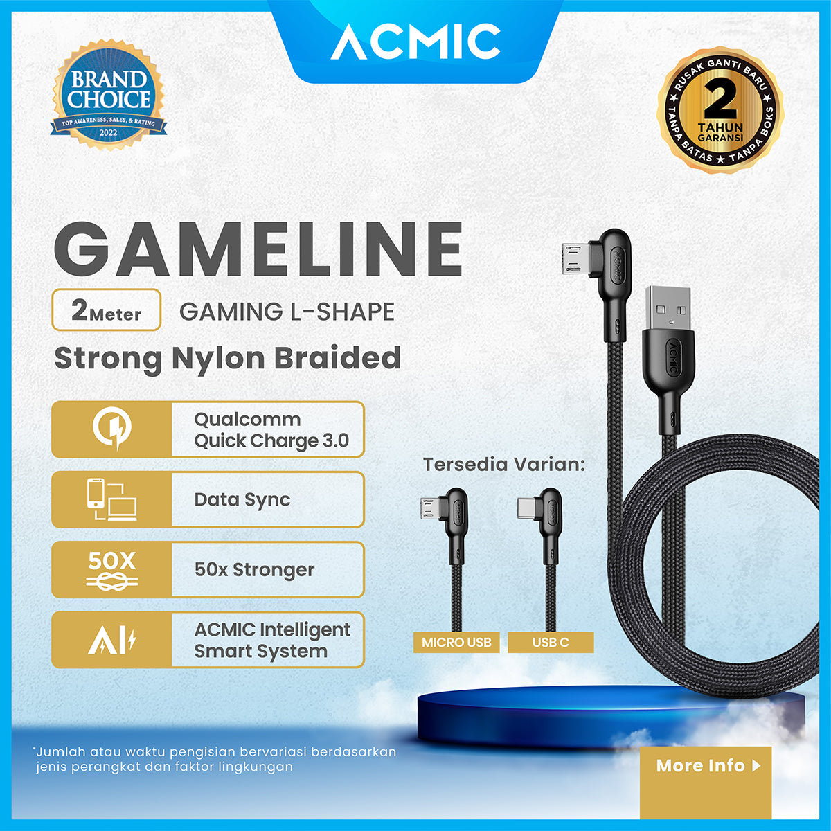 ACMIC GAMELINE L200 Kabel Gaming Fast Charging 2M Cable Data Charger