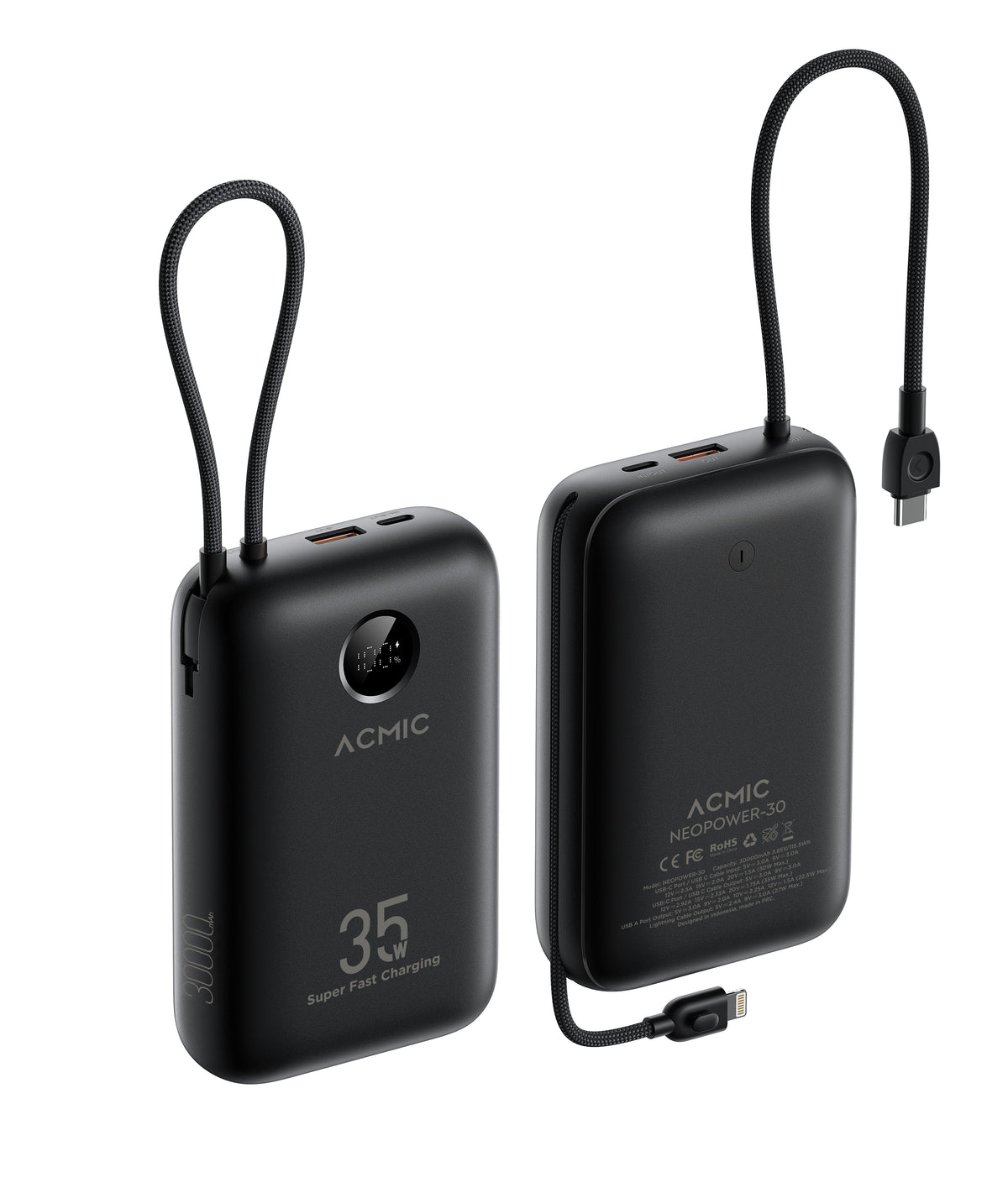 ACMIC NEOPOWER Super Mini 35W Powerbank 30000mAh SFC Super Fast Charging for Samsung with Built-in Cable