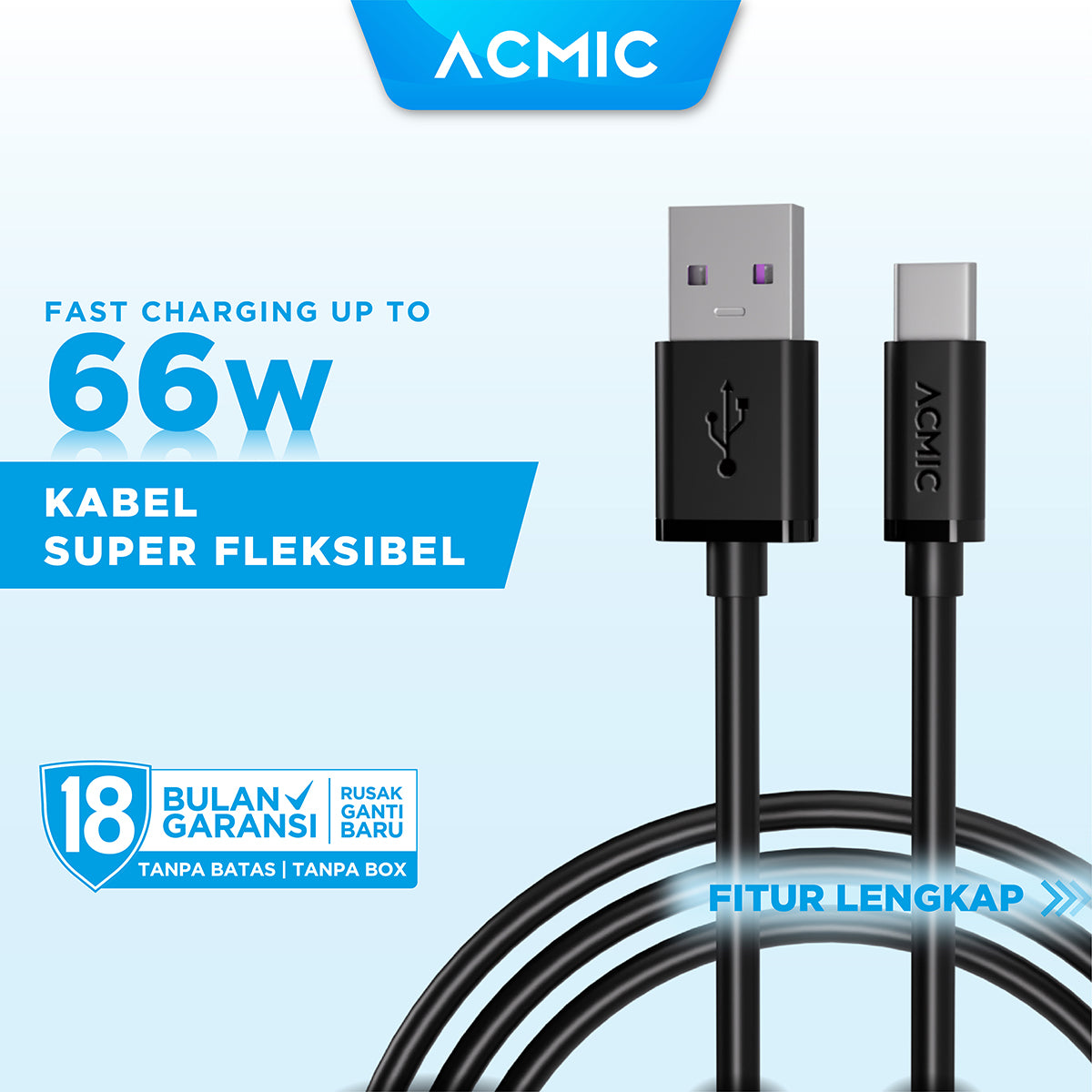 ACMIC KAi100 AiCharge Kabel Data USB-C Fast Charging 66W 3A + 5A VOOC