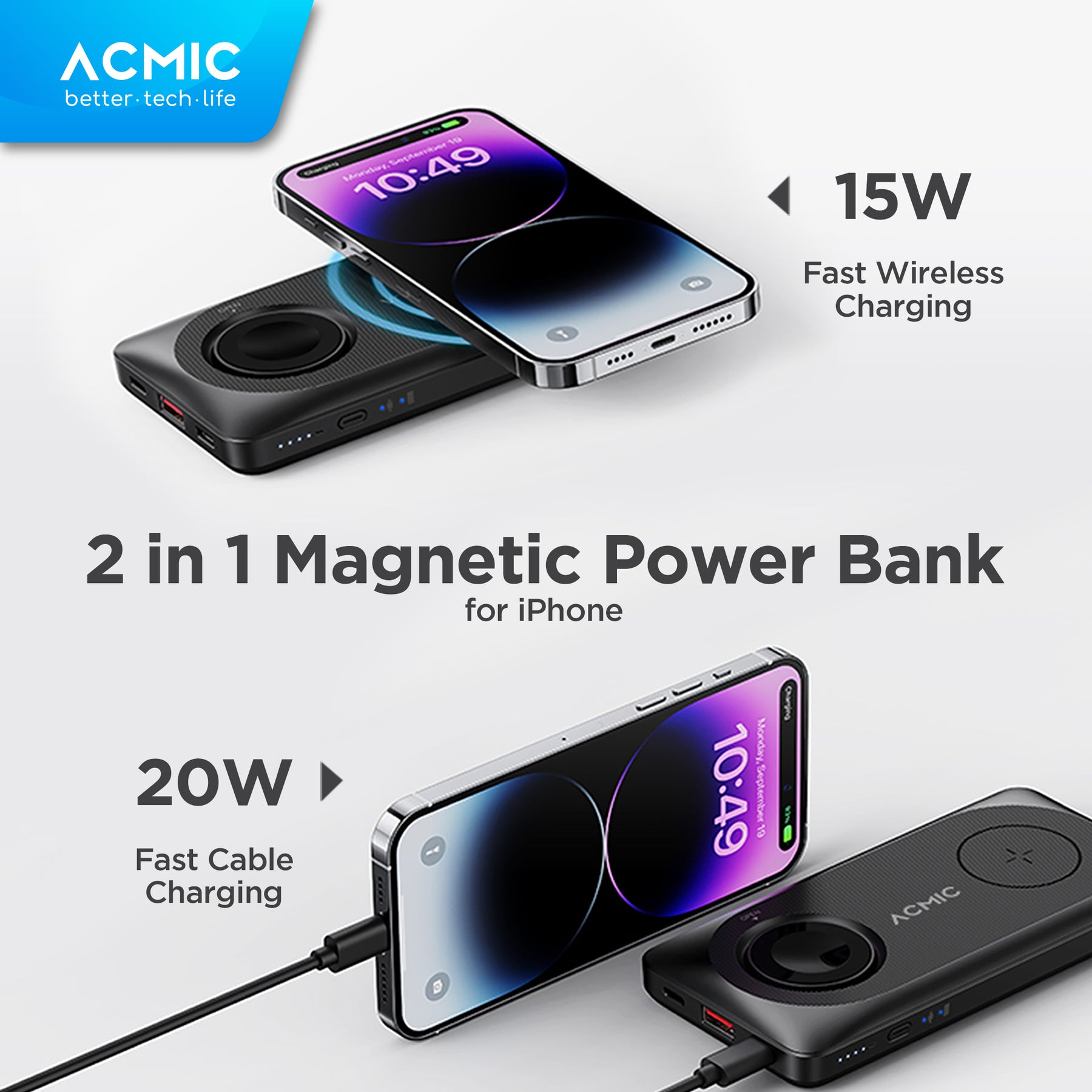 Power Bank Portable Apple Watch And Iphone Charger ACMIC MAGBANK