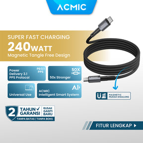 ACMIC MAGLINE 240W Kabel Data PD 3.1 Power Delivery Ultra Fast Charging Magnetic Kabel Data Charger Magnet