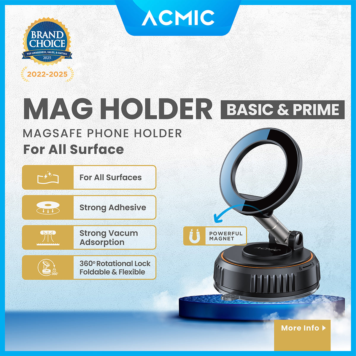 ACMIC Mag Holder Prime | Basic MagSafe Phone Holder Magnetic Car Holder