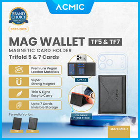 ACMIC MAGWALLET TF5 TF7 Trifold 5 Cards 7 Cards Magnetic Magsafe Slim Card Holder Built in Phone Stand Dompet Kartu