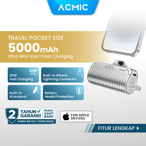 ACMIC MINIGO Mini PowerBank + Phone Holder USB Type C or iPhone Lightning  PD Fast Charging 20 Watt