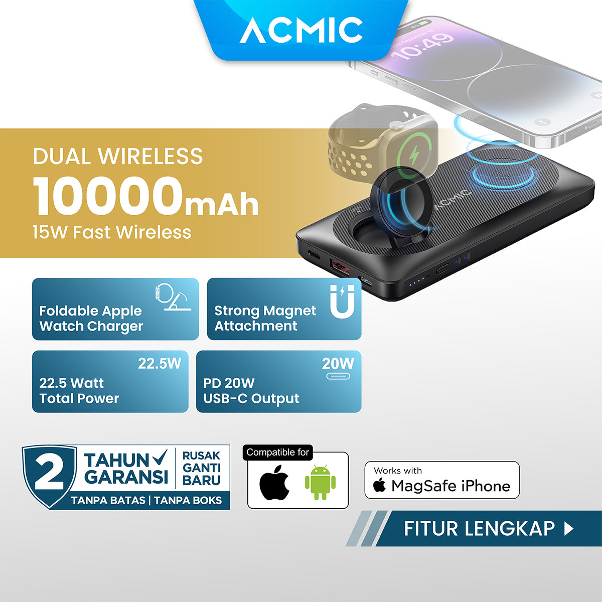 ACMIC MAGBANK DUO Magsafe Wireless Powerbank Charger for iPhone Apple Watch