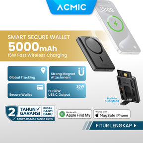 ACMIC MAGBANK Smart Wallet 5000mAh Magsafe Powerbank with Apple Find My (Smart Wireless Magnetic Portable Charger for iPhone)