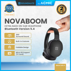 ACMIC NOVABOOM Bluetooth Wireless Headphone Headset Bluetooth 5.4 Extra Bass Built-in Controls