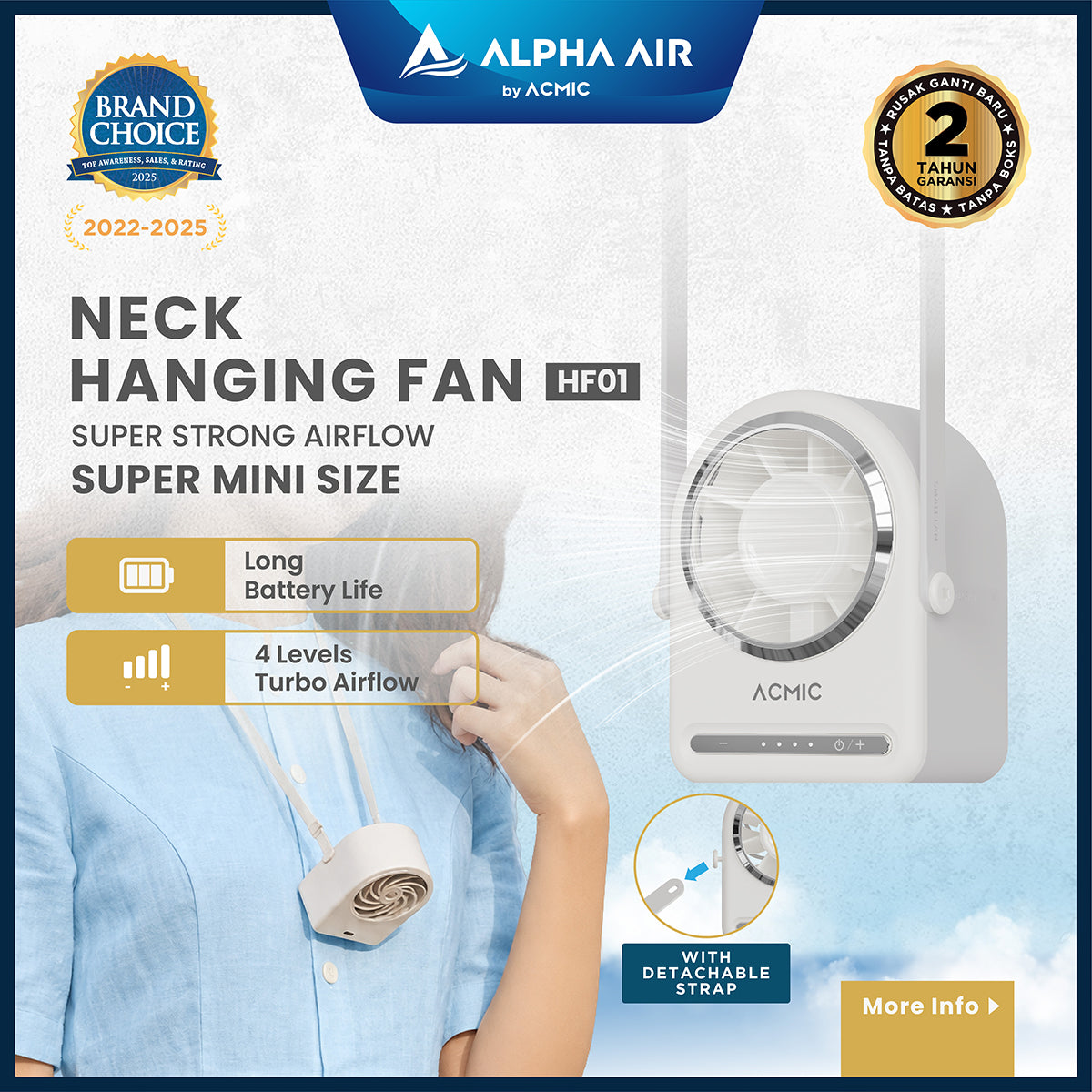 ACMIC NECK HANGING FAN HF01 Kipas Angin Leher Portable Super Strong Airflow