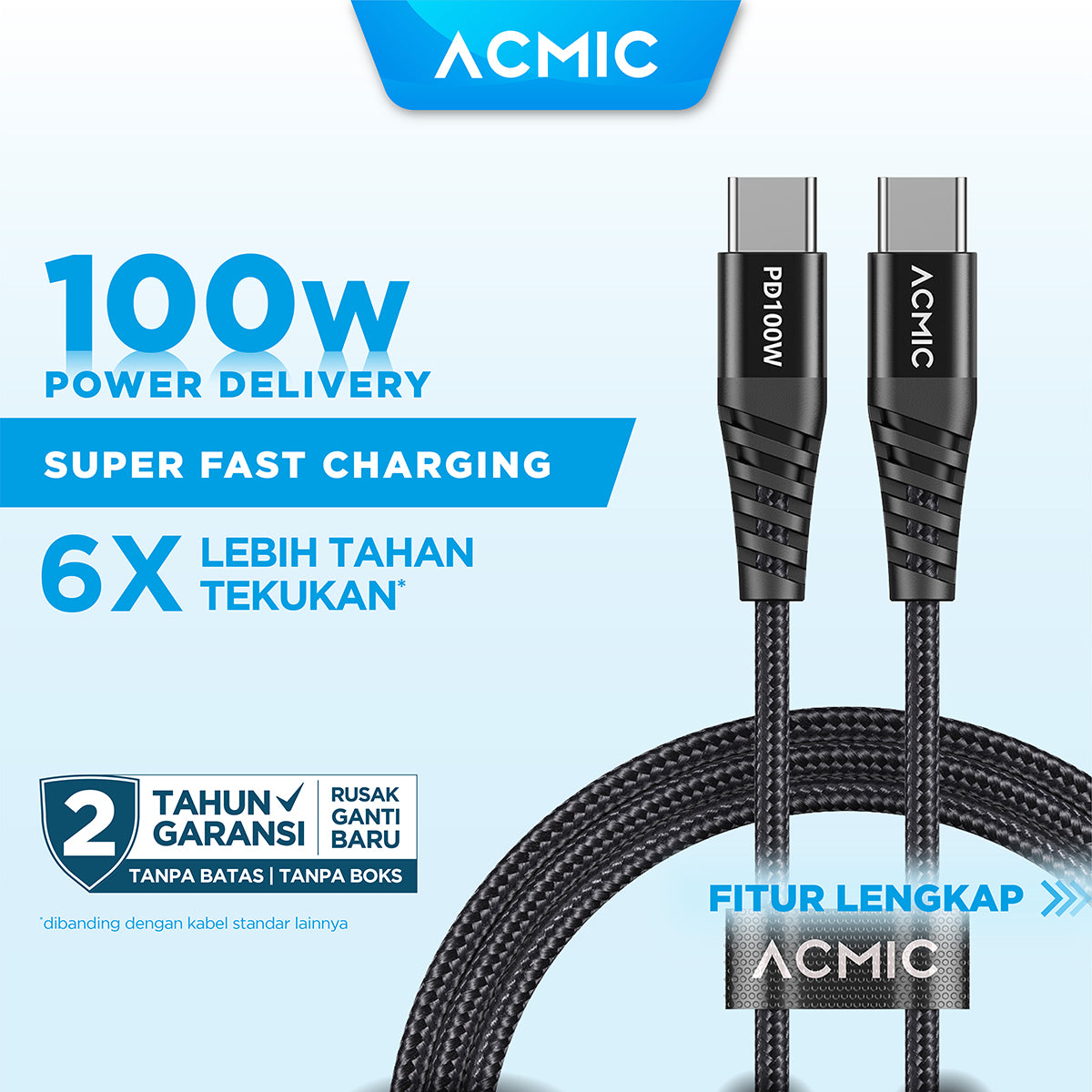 ACMIC PDC200 / PDC200e Cable 2M USB C to USB C Power Delivery PD 100W