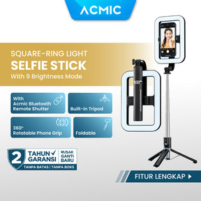 ACMIC TL13 Square Ring Light Tongsis Tripod Bluetooth Selfie Stick 1.3M (130cm)