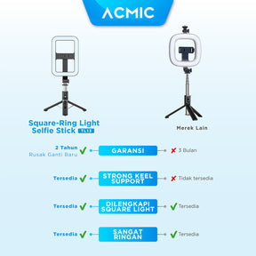 ACMIC TL13 Square Ring Light Tongsis Tripod Bluetooth Selfie Stick 1.3M (130cm)