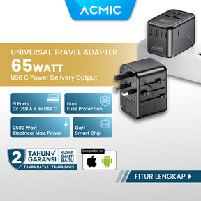 ACMIC TAC65 Travel Adapter Universal GaN 65watt Adaptor Fast Charging