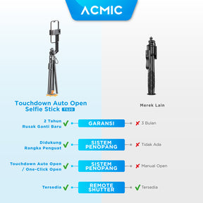 ACMIC TS20 Touchdown Auto Open One Click Selfie Stick 2M Aluminium Tripod Tongsis Bluetooth Remote