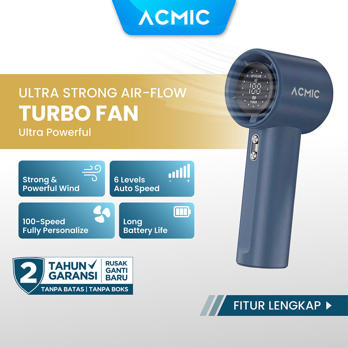 ACMIC Turbo Fan TF01 Kipas Angin Portable Digital Display Super Strong & Powerful Wind