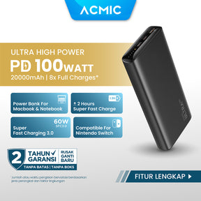 ACMIC ULTRA 20000mAh Powerbank 100W Type C Super Fast Charging Laptop