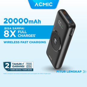 ACMIC W20PRO 20000mAh Powerbank Wireless 22.5W Fast Charging Type C