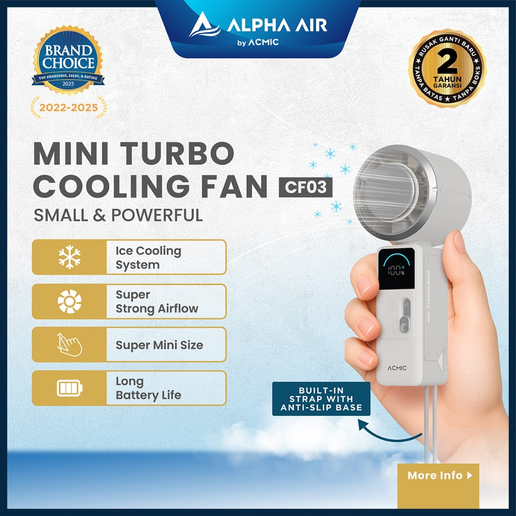 ACMIC MINI TURBO COOLING FAN CF03 Kipas Angin Mini Portable Turbo Ice Cooling Super Strong Small & Powerful With Anti-Slip Base