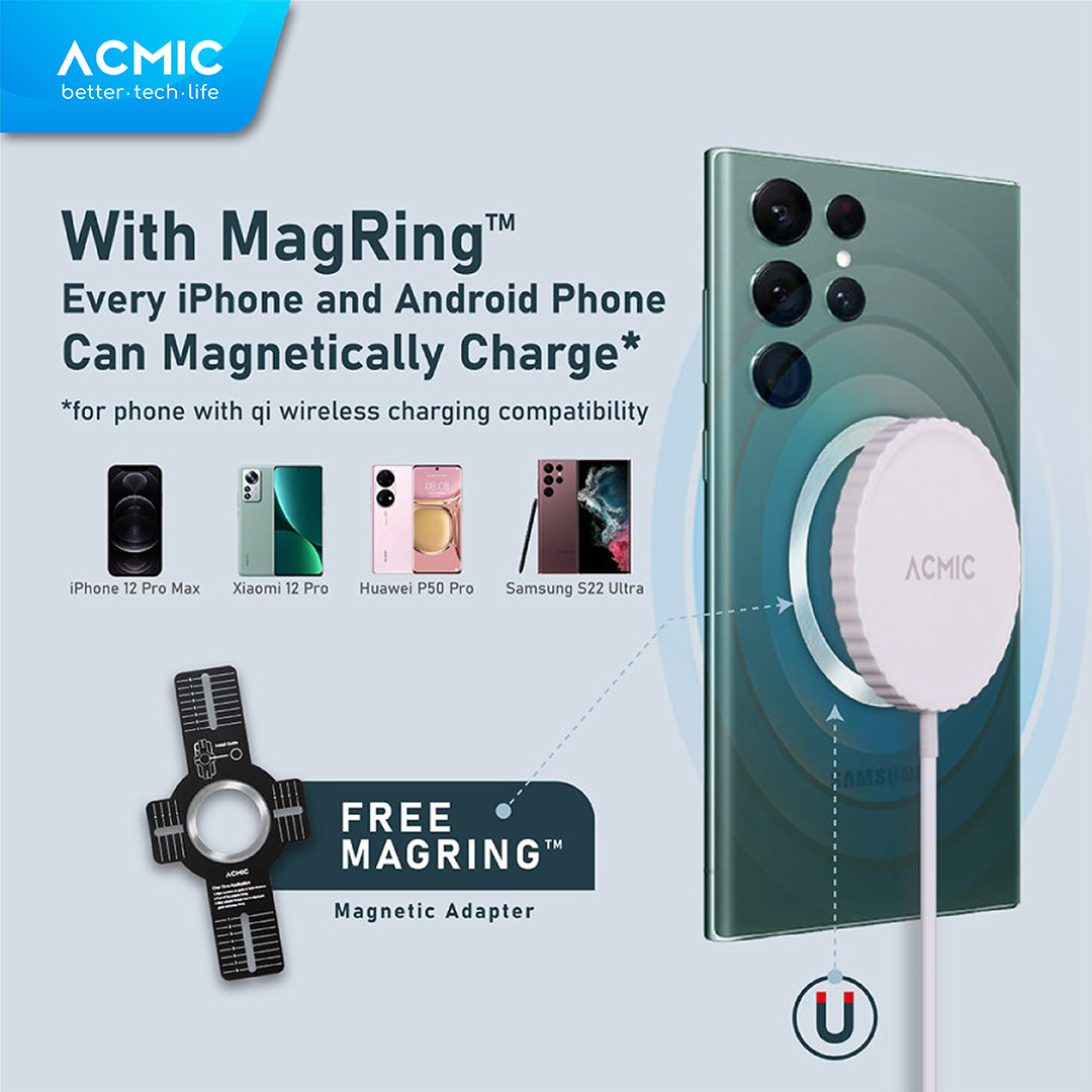 ACMIC MAGO Magnetic Charger Fast Wireless Charging 15W USB Type C