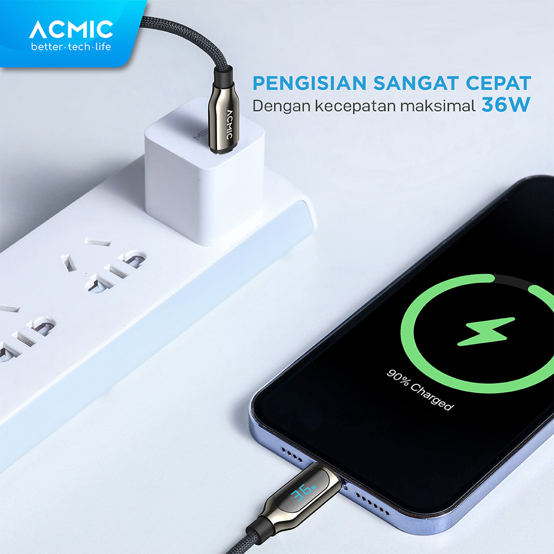 ACMIC DIGILINE USB C to Lightning Cable PD Fast Charging LED DISPLAY - 2 Meter