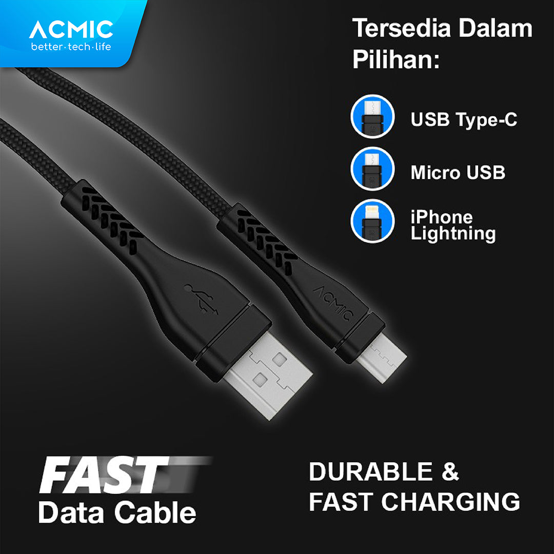 ACMIC Braided Line Kabel Data Fast Charging iPhone/Type C/Micro USB 1M