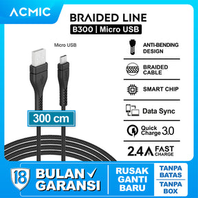 ACMIC B300 Kabel Data Charger Fast Charging 3M / 3 meter - 3 Meter Micro USB