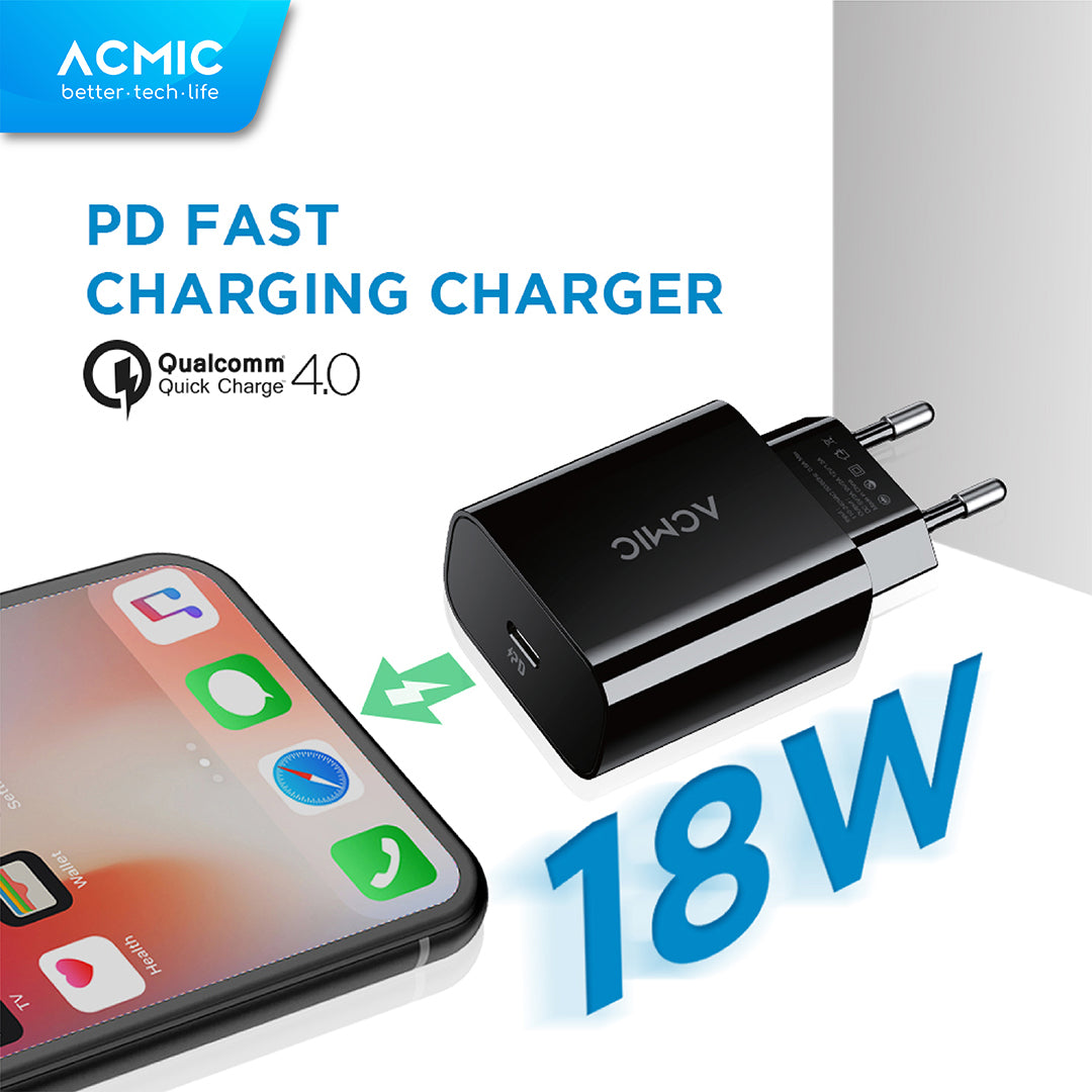 ACMIC CPD18 USB-C 18W Power Adapter Charger Fast Charging Apple iPhone