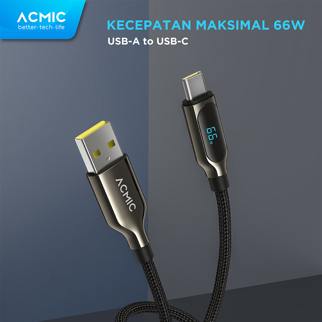 ACMIC DIGILINE Kabel Data USB-A to USB-C Fast Charging 66W LED DISPLAY - 1 Meter