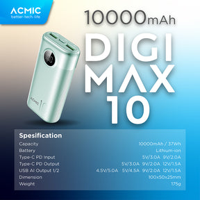ACMIC DIGIMAX SuperMini Digital AiCharge Power Bank (QC4 + PD + VOOC) - 10000mAh